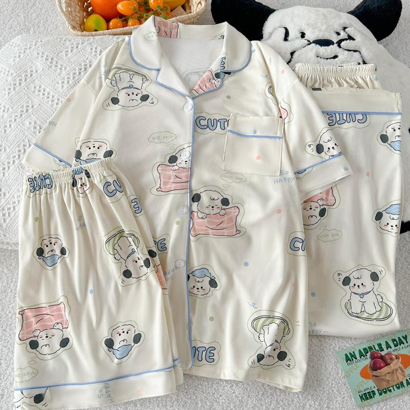 Mengqu Puppy Casual Sweet Short Sleeve Summer Pajamas Women'S High Value Three-Piece Loungewear