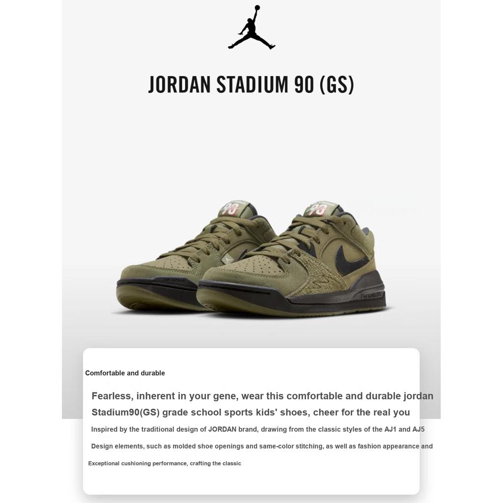 Air Jordan Stadium 90 GS Medium Olive Barnesko Grønn Universitetrød Sail HF6014-201