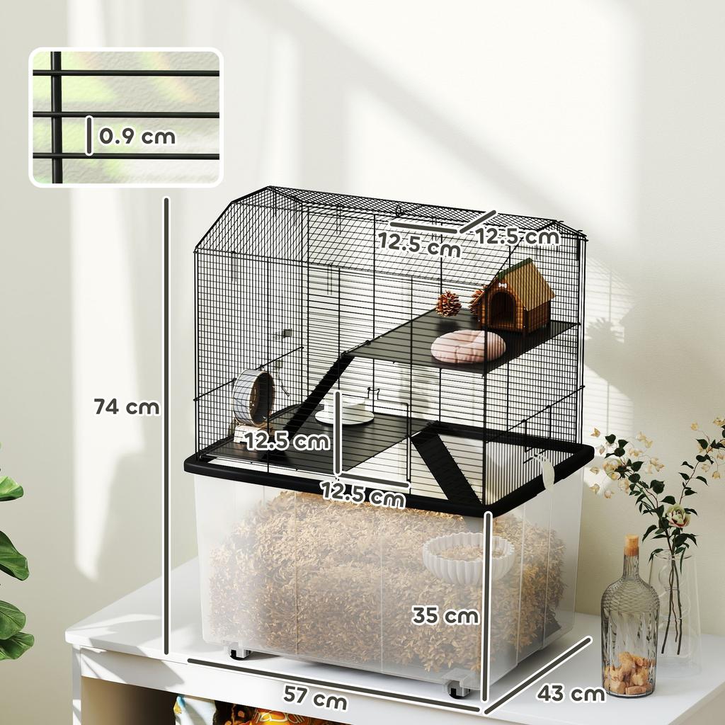 Three Tier Gerbil Cage Hamster Cage For Dwarf Hamster W Wheels Deep Bottom Food Dish Water Bottle