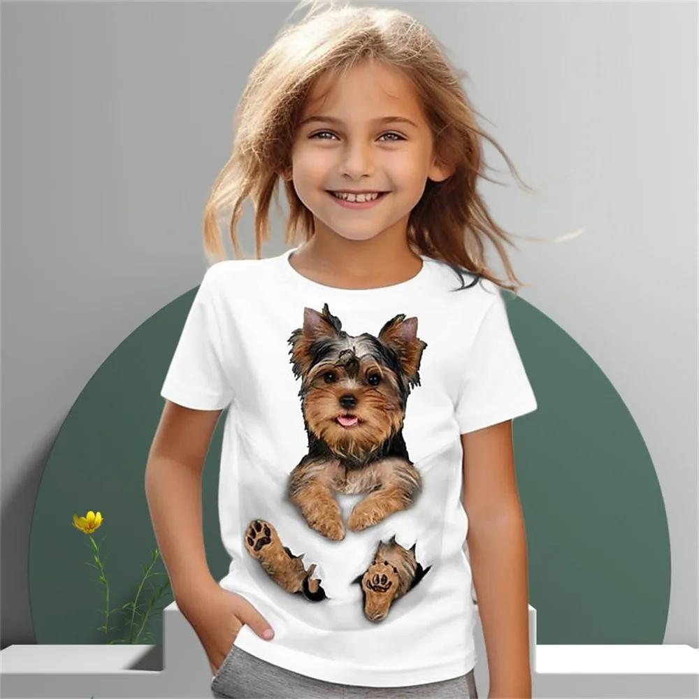 Creative Dog Children's T-Shirt Boy Summer Fashion Top Shirts Short Sleeve Novelty Round Neck T-Shirts Junior Girls' Clothing