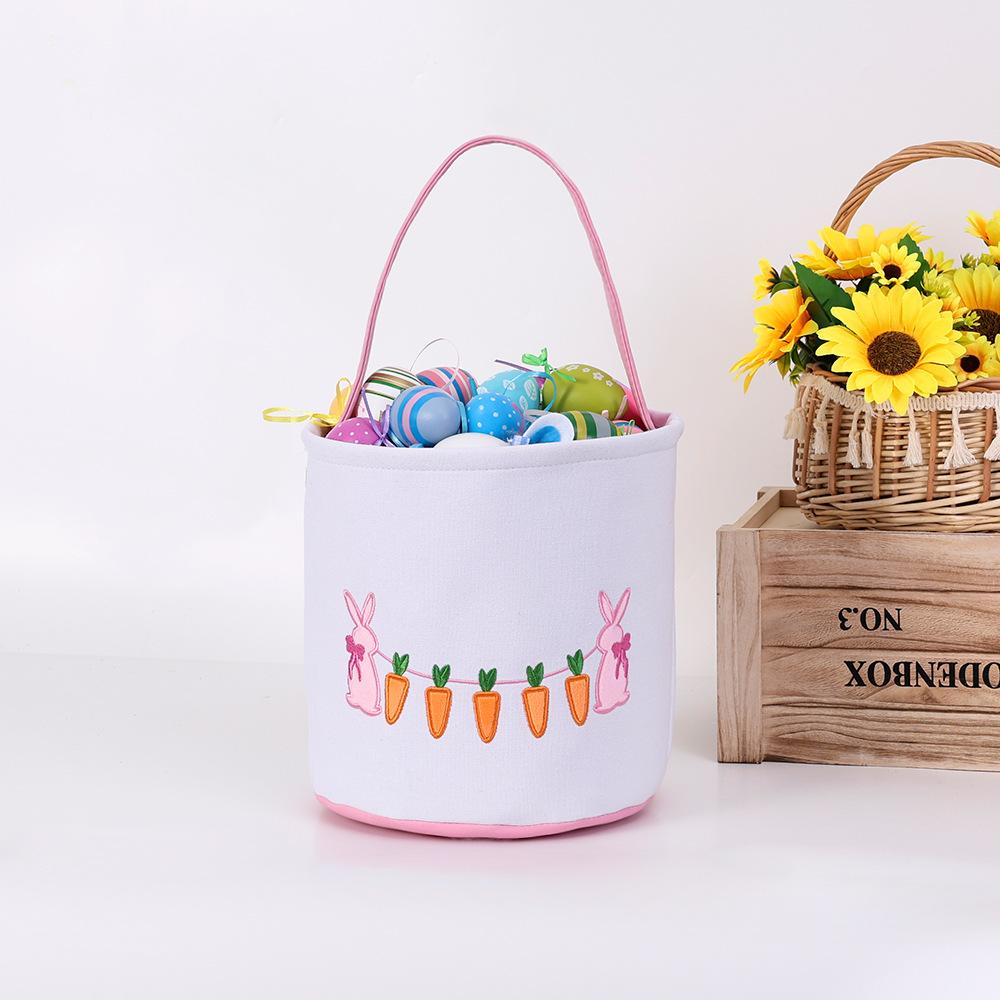 Easter Egg Handheld Storage Basket, Canvas Easter Bunny Bags Eggs Hunting Carry and Candy Gift Bag Rabbit Print for Easter Party