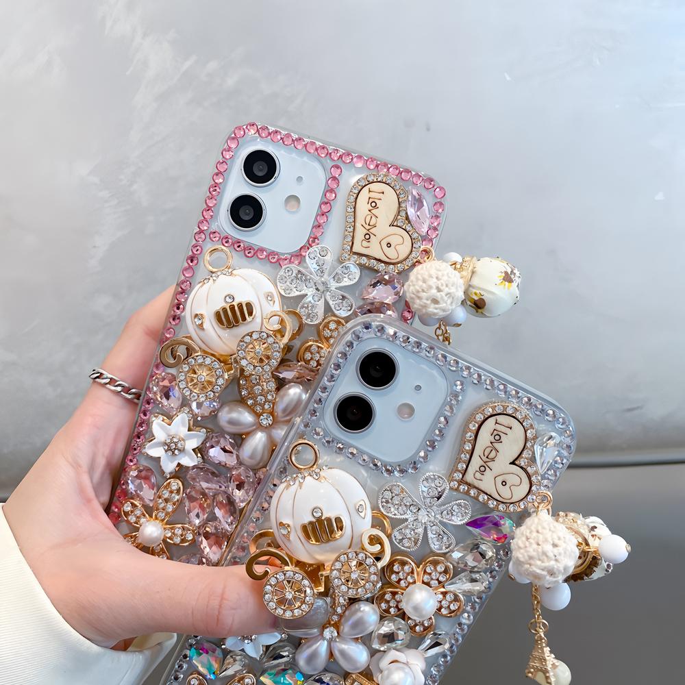 Glitter Rhinestone Phone Case For VIVO Y400 Pro Y300 Y200E Y200 Y300 Y300T Y04 Y03 T4 T3X T4X 4G 5G Bling Crystal Design with Pumpkin Cover Girls Gift