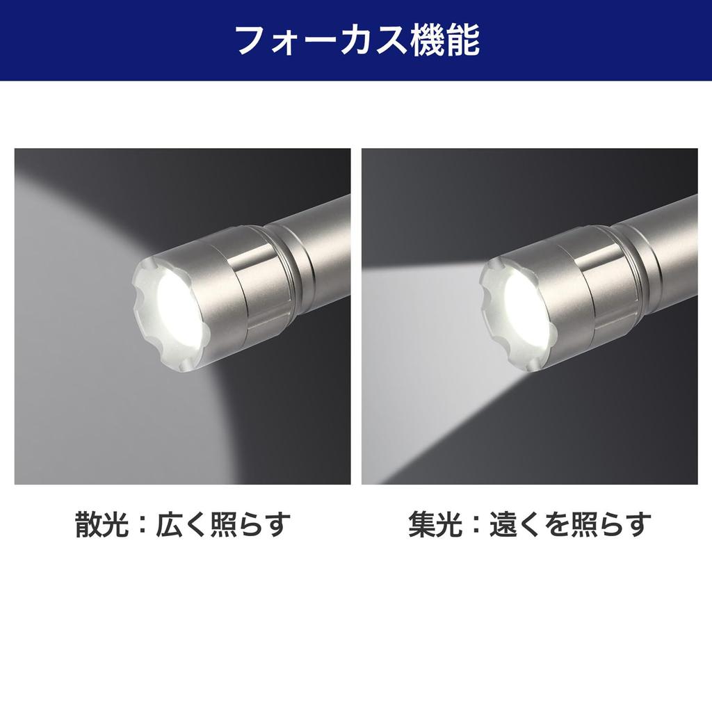 ELPA LED 450 with Hand Battery Silver DOP-EP440 Flashlight, Waterproof, Lumens, Strap, Operated,