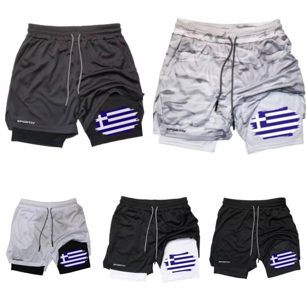 Camouflage Greece Flag Muay Thai Kick Boxing Shorts Men Women Unisex Casual Sportswear Double Layer Quick Dry Training Sport Gym Fitness Workout