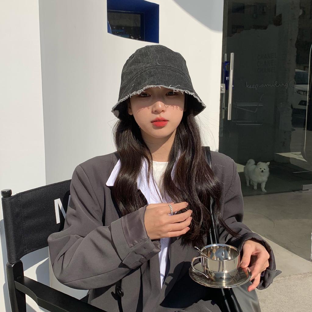 Women's Spring Summer Korean Style Washed Distressed Denim Brushed Bucket Hat Sunshade Basin Hat