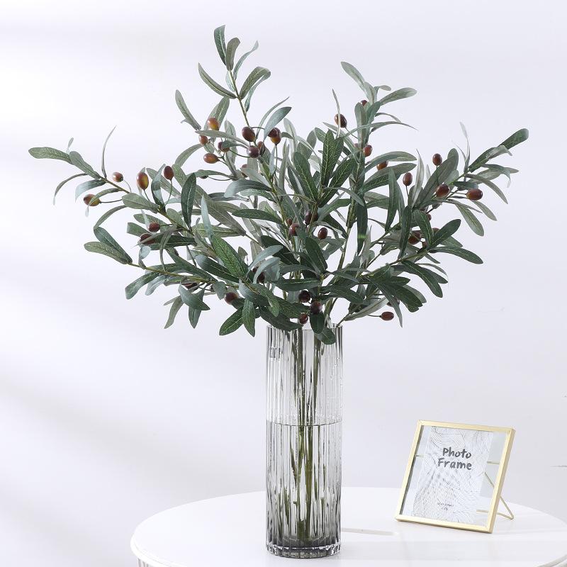 Simulated green plant olive branch 4 forks with fruit olive branch fake tree branch wedding home photography props flower arrangement decoration