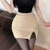 Korean Dongdaemun High Waist Sexy Slim-Fit Short Skirt with Lining and Small Slit