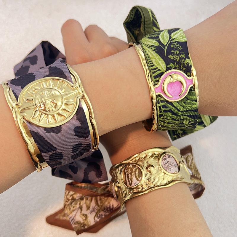 European and American Wide Version Hollow Bracelet Sun Moon Shape Silk Scarf Bracelet Women