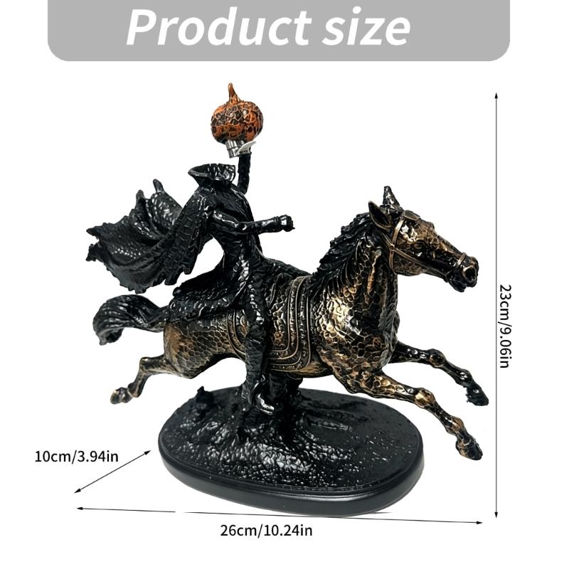 Halloween Headless Horseman Figurine Display Statue for Living Room Shelf Study Placement with Dark Fantasy Look and Textured Finish for Home