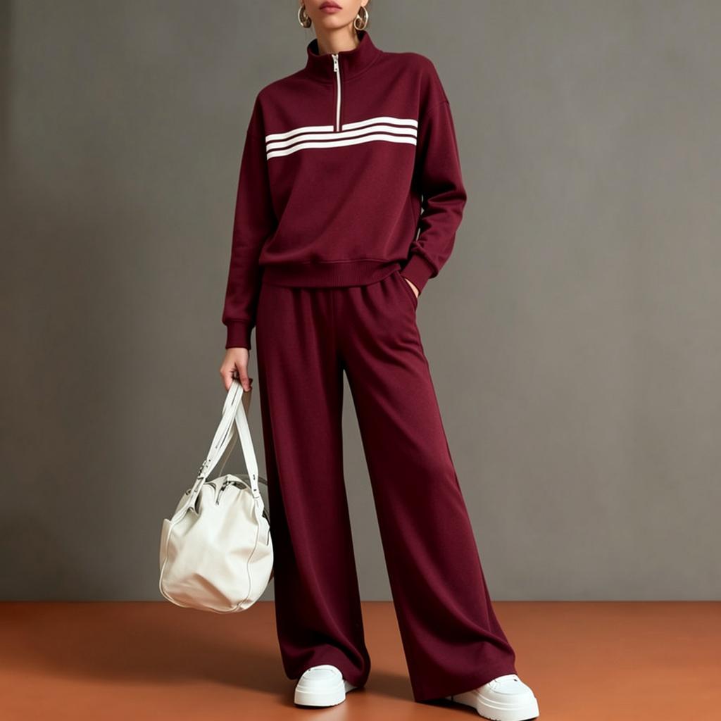 Women's Casual Ruffle Trim Two Piece Outfit with Three-Quarter Sleeve Top and Pants