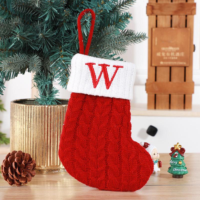 Gold & Blue Christmas Letter Socks – Red Knitted Stockings for Home & Window Display Decor