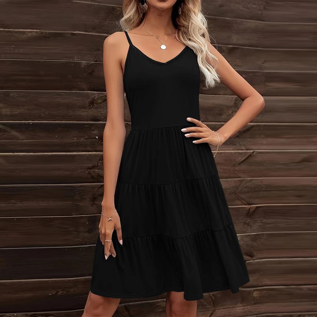 Robe plissée multicouche en trois parties sans manches et sans bretelles pour femme, couleur unie