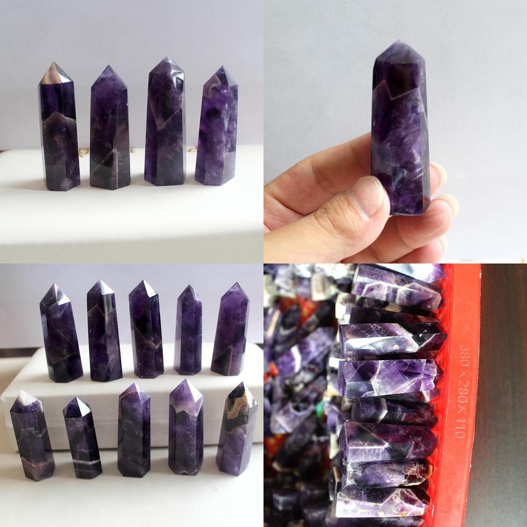 Unique Natural Purple Dream Amethyst Quartz Crystal Stone Point Healing Wand