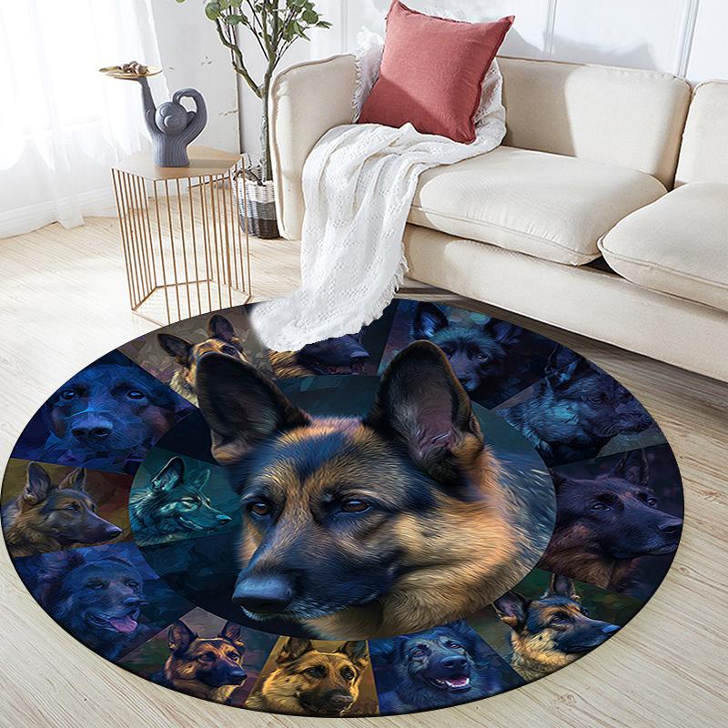 German Shepherd Round Area Rug,Carpet Rug for Living Room Bedroom Sofa Playroom Decor,Non-slip Floor Mat
