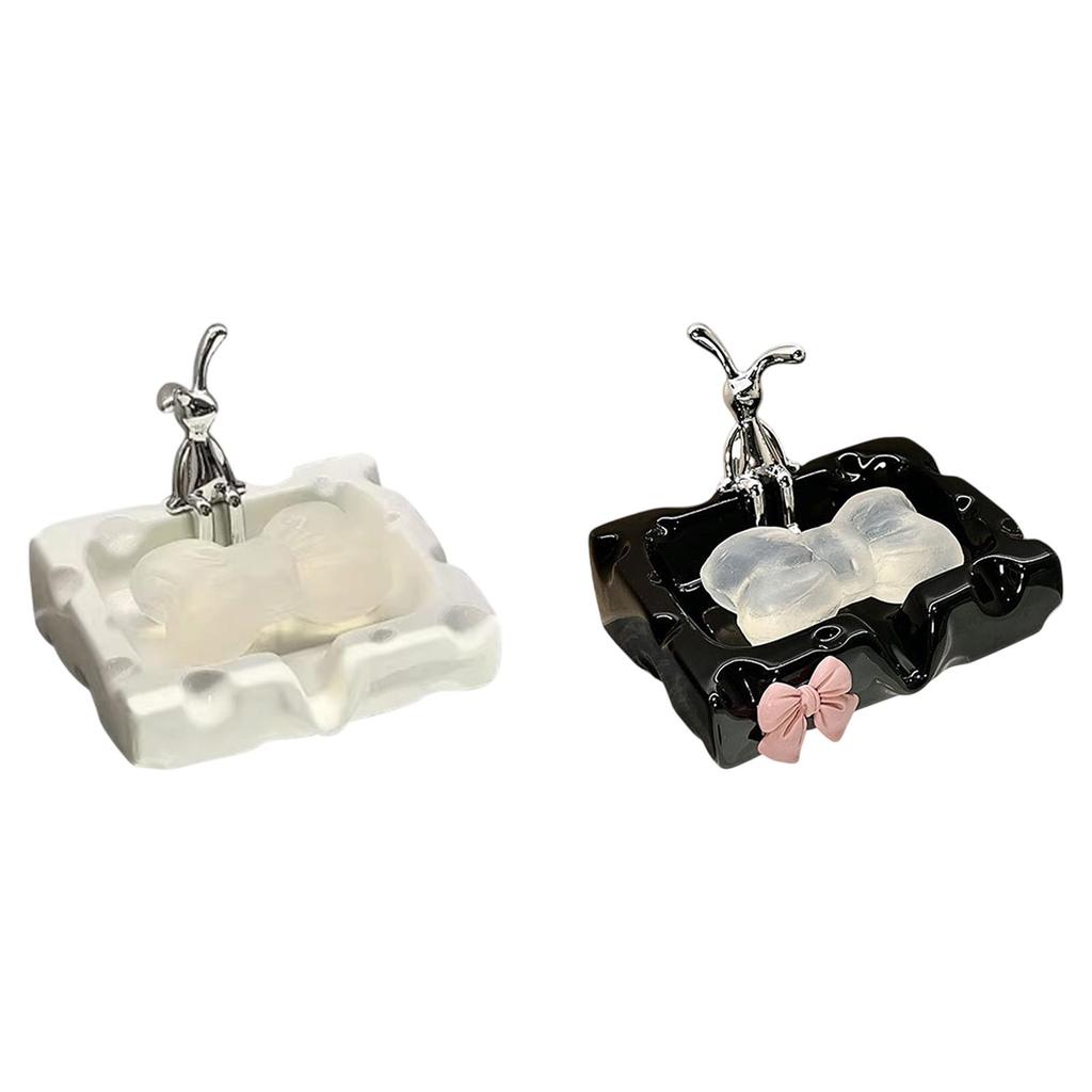 Porcelain Soap Dish Case with Bunny Figurine Light Luxury Decorative Sturdy
