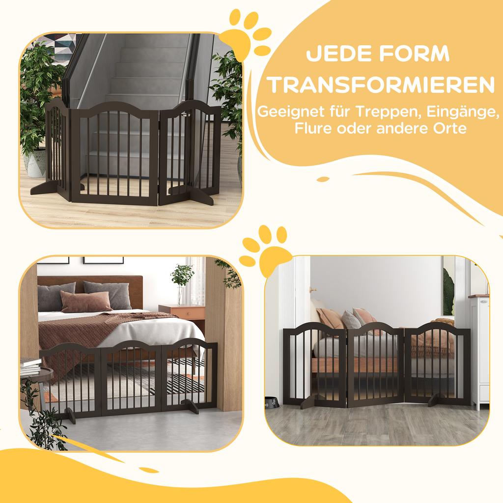 Dog Gate, 3 Panels, Foldable, Solid Wood and MDF, 154.5 X 29.5 X 61 Cm, Coffee
