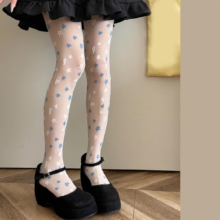 Slim Fit Star Patterned Sexy Sheer Thin Pantyhose Nylon Hosiery Japanese Aesthetic High Waist Leggings Tights for Women