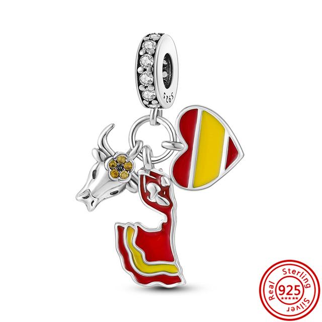 

925 Серебро Футбол Испания Крупный рогатый скот Морские животные Сокровище Кофейная чашка Звезда Луна Солнце Бусины подходят Подвески Браслет Ювелирные изделия