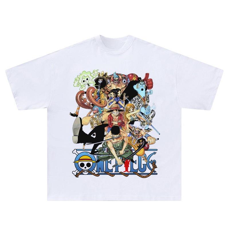 ONE PIECE ONE PIECE T-shirt, Luffy Animation Vintage American Small Neckline Short Sleeve Hip Hop Street Blockbuster