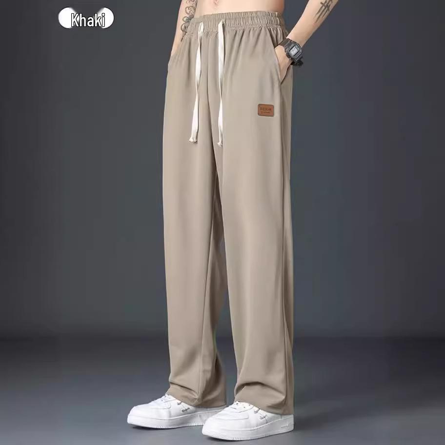 Pánské letní ležérní kalhoty z ledového hedvábí: Lehké, volného střihu, sportovní kalhoty s rovnými nohavicemi