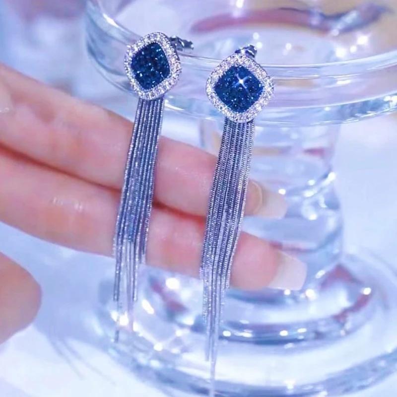 New Fashion Red Zircon Long Tassel Earrings for Women Elegant Rose Crystal Pendant Earrings Girl Party Wedding Statement Jewelry