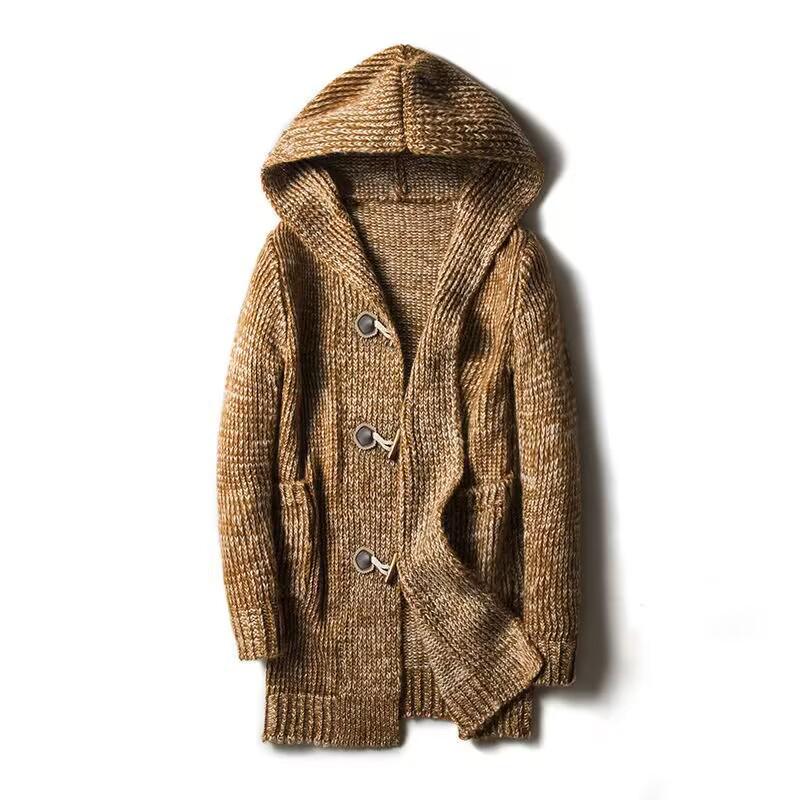 Men's Hooded Long Knit Cardigan - Thick Winter Outerwear Coat