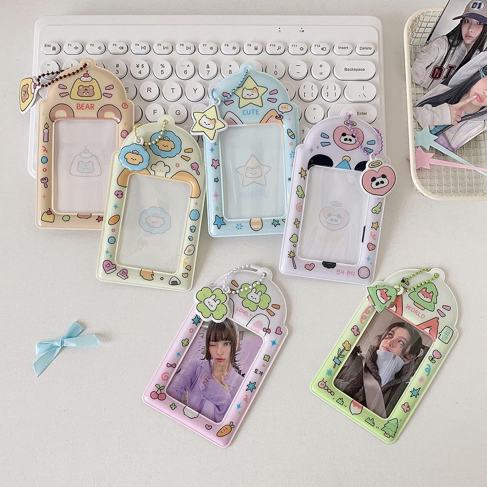 New PVC Photocard Holder Keychain Hanging Decoration Idol Card Display Protector Photo Frame Cartoon Animal ID Badge Holder