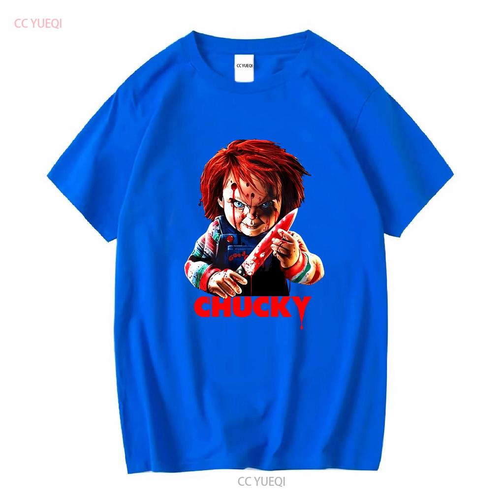 Chucky Bloody Knife Childs Play Halloween T SHIRT US Size Xmas Vintage Washed Streetwear Stretched Unisex Casual Soft Stylish