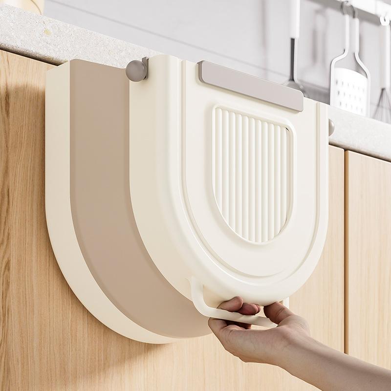 Foldable Wall Mounted Kitchen Trash Can No Drill Hanging Collapsible Bin For Cabinet Door