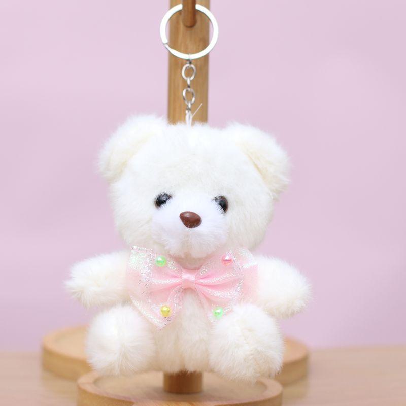 Cute Bow Tie Teddy Bear Plush Toy Keychain Bag Charm Pendant Doll Accessory