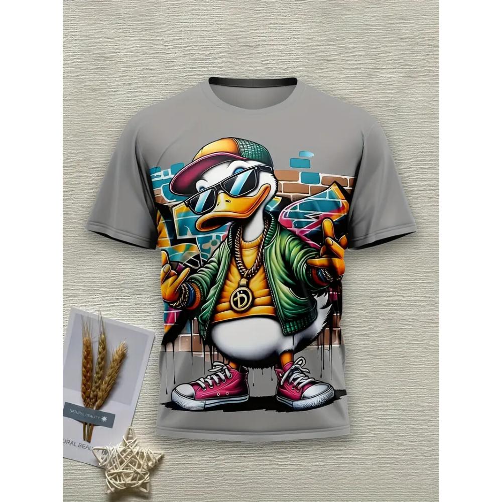 Men's T-shirt Funny Animal Graphic Print Casual Round Neck Short Sleeve Tops Street Fashion T Shirts Male Oversized Clothing