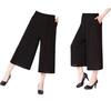 Mom's Summer Wide-Leg Ice Silk Pants for Middle-Aged and Elderly Women: High-Waisted, Elastic, Cropped Bell Bottoms for Square Dancing.