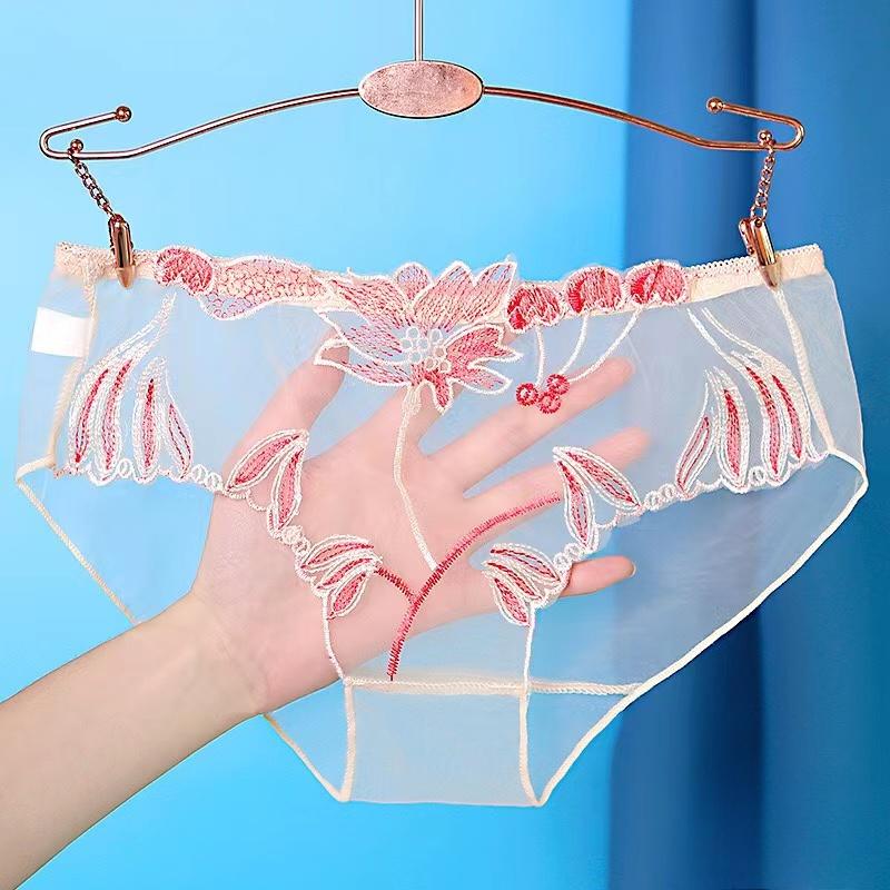Transparent Mesh Panties for Women Lace Sexy Underwear Low-Waist Female Traceless Underpants Perspective Briefs Lingerie