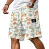 Men's Casual Corduroy Drawstring Shorts Tropical Leaf Print Lightweight Summer Beachwear Relaxed Fit Mid-Length Bottoms