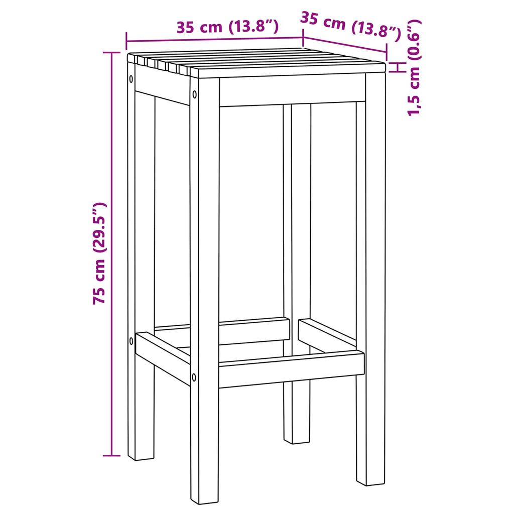 Bar Stool Set of 2 Natural Solid Teak Wood