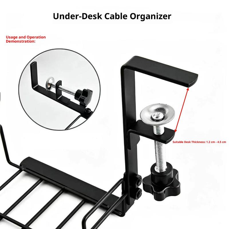 Under Desk Cable Management Tray No Drill Easy Clean Metal Cable Organizer for Home Office Small Business Desk Wire Storage