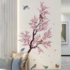 Rosa Pfirsichblüte Blumen Zweig Vögel Floral Wandaufkleber für Schlafzimmer Wohnzimmer Möbel Hintergrund Wandtattoos Wandbilder PVC