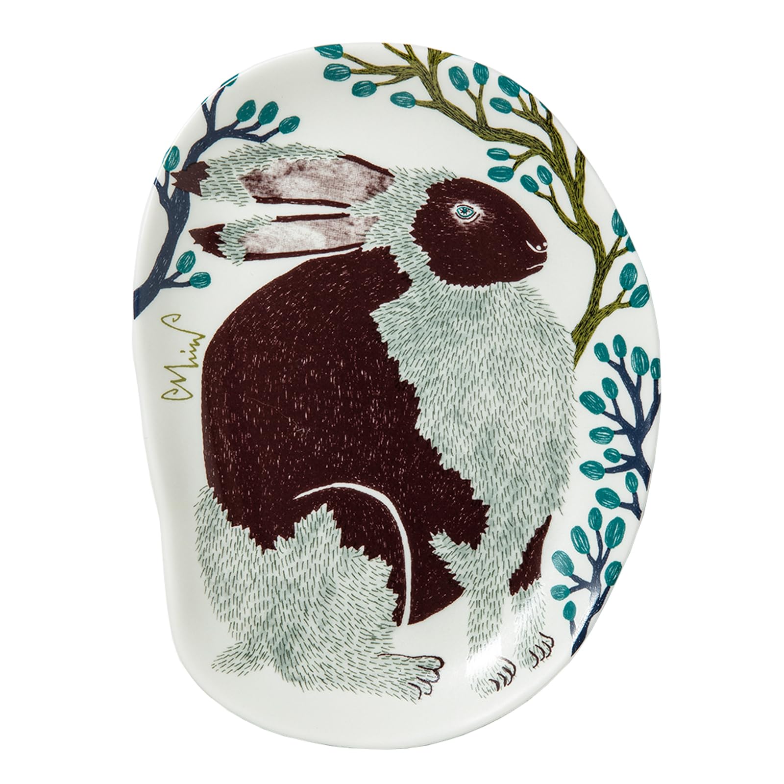 

Маленькая тарелка с Кусунокибаси примерно х х сделано с изображением снежного кролика, переодевающегося в горах в гербе, moritaMiW, 10.8