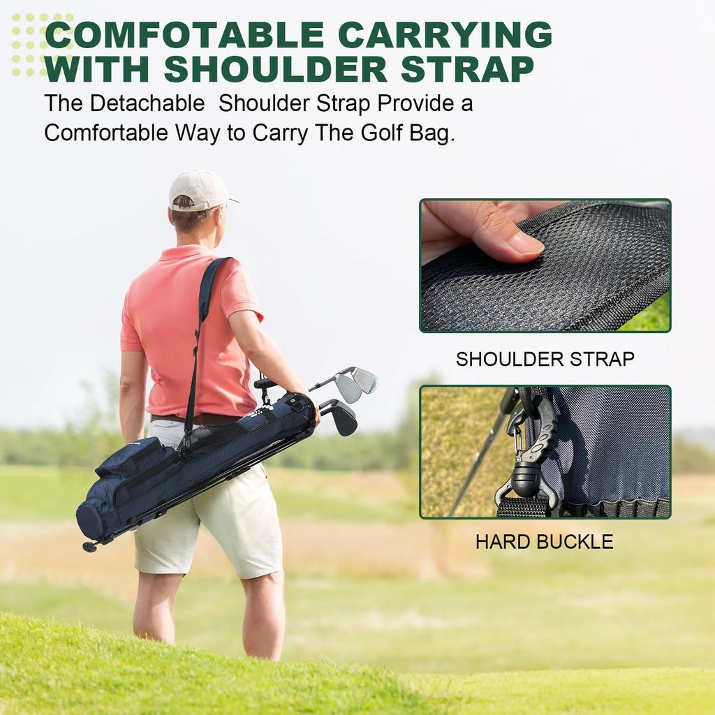 MAZEL Golf Club Ultra Large Capacity Includes Hood and Holds 8 Self-Stand Case, Lightweight, Storage, Pocket, Clubs, Men's, Women's (Navy Blue)
