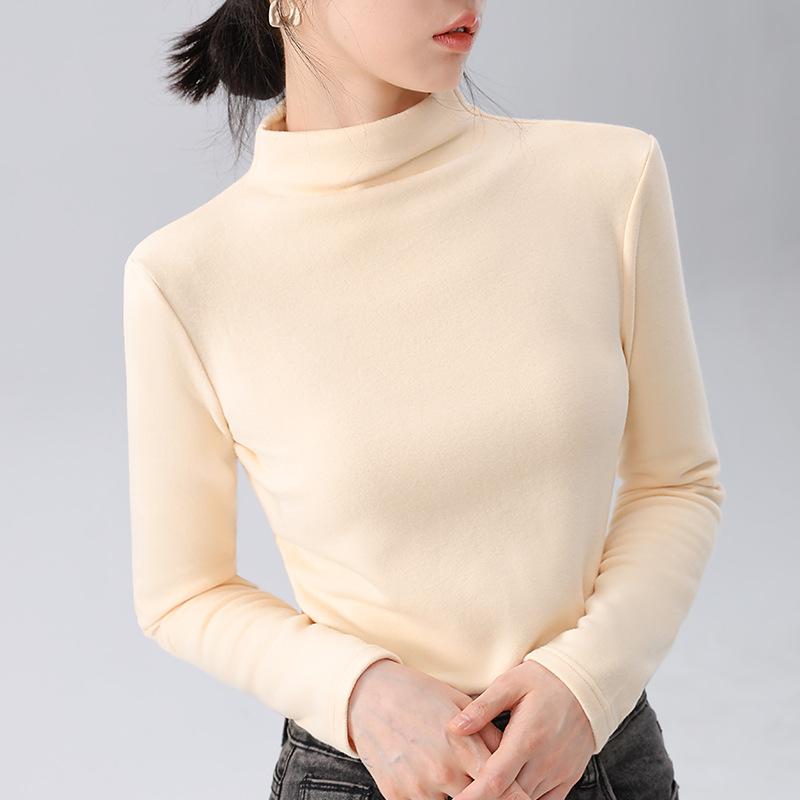Double-sided German Velvet Base Shirt for Women New Women's Clothing with Temperament Waist-hugging and Thermal Inner Wear Solid Color Top
