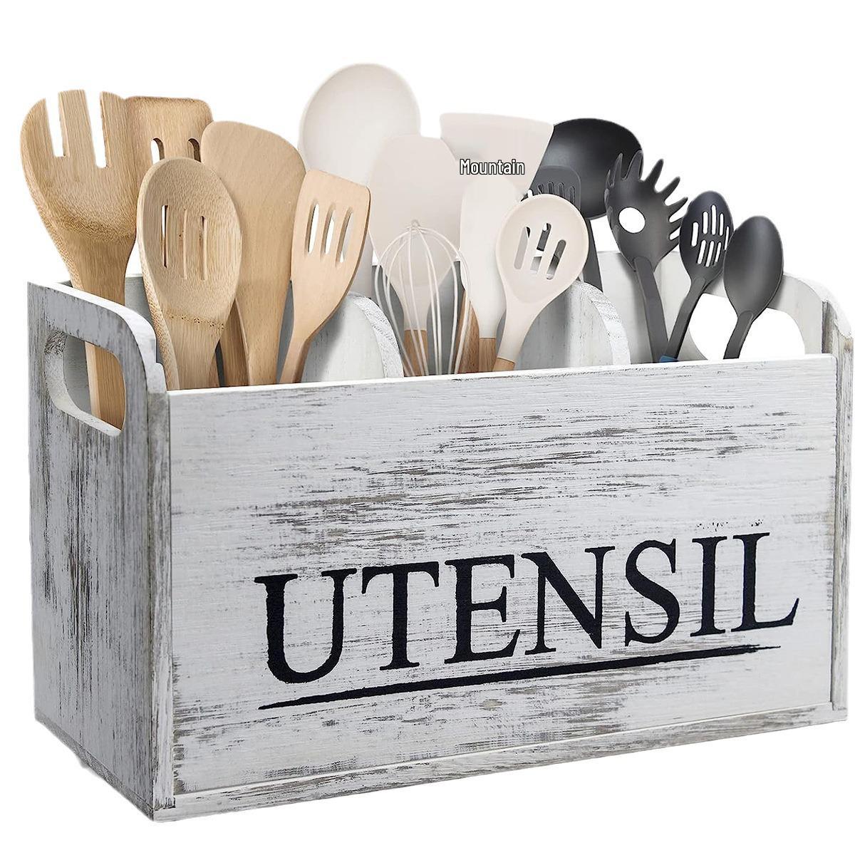 

Ретро Деревянный Многосекционный Кухонный Органайзер для Ножей, Вилок, Ложек и Палочек для еды 27x10.5x15.5 cm