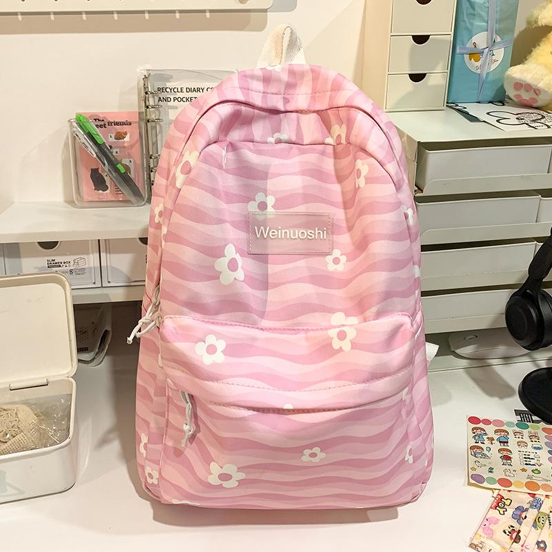 

New Elementary School Bag Girls Junior High School Striped Children s Backpack рожевий