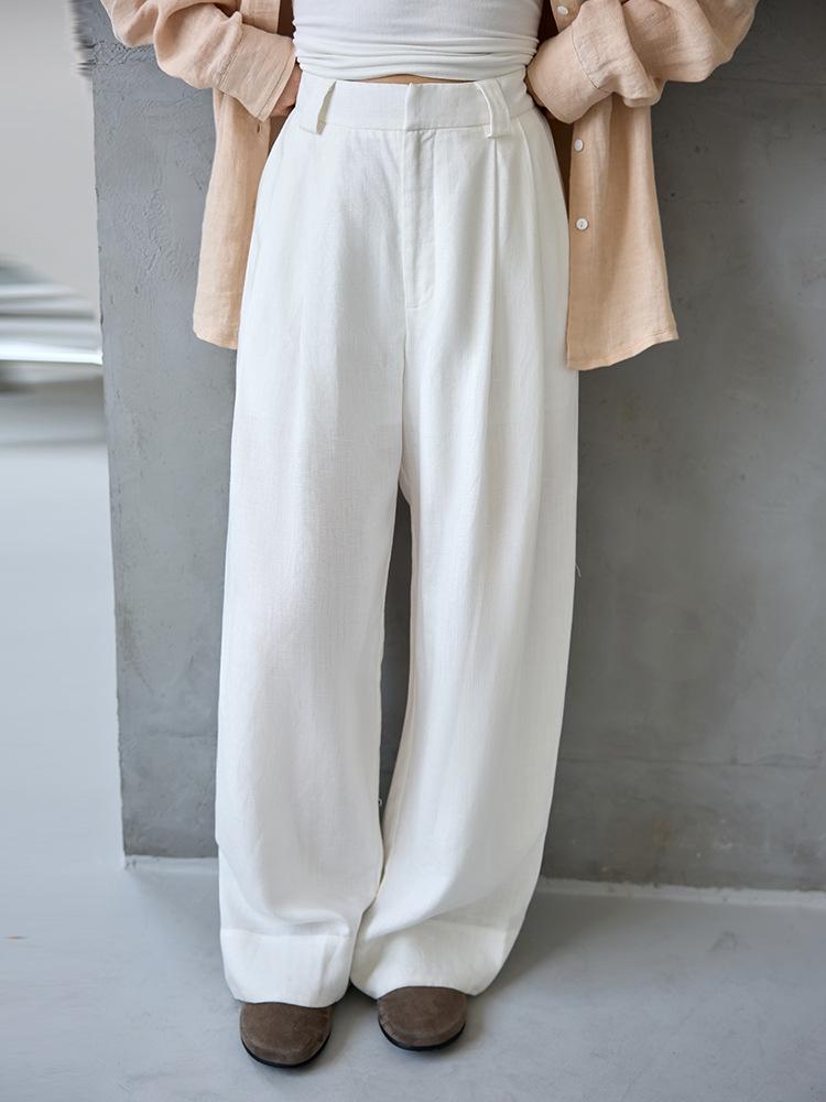 Women's Autumn Wide-Leg Commuting Pants - Tencel Linen, Pleated, Slimming, Versatile, High-End Drape