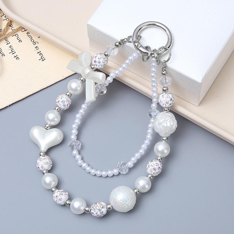 New Pearl Bow Beaded Pendant Phone Case Charm Wrist Strap Lanyard
