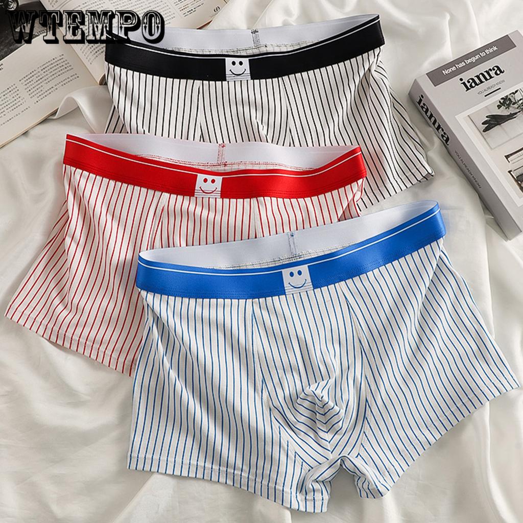 Men's Pure Cotton Underwear Breathable Striped Underwear Men's Sports Flat Corner Shorts