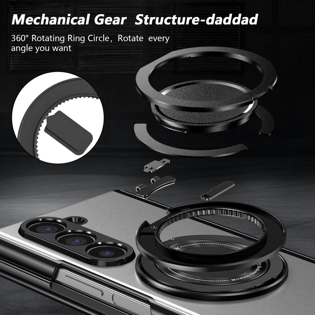 Funda de teléfono con cubierta trasera de aleación de aluminio para Samsung Galaxy Z Fold 8 Ultra 7/6/5/4 con soporte de anillo giratorio de 360°, Protector de bisagra