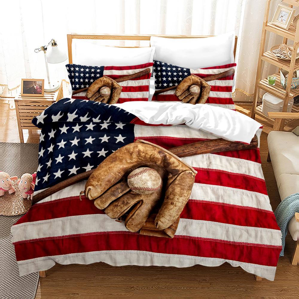 Baseball Sports Bedding Set Duvet Cover Pillowcase 100% Polyester King Size 3D Comforter Digital Printing Quilt Cover For Boys