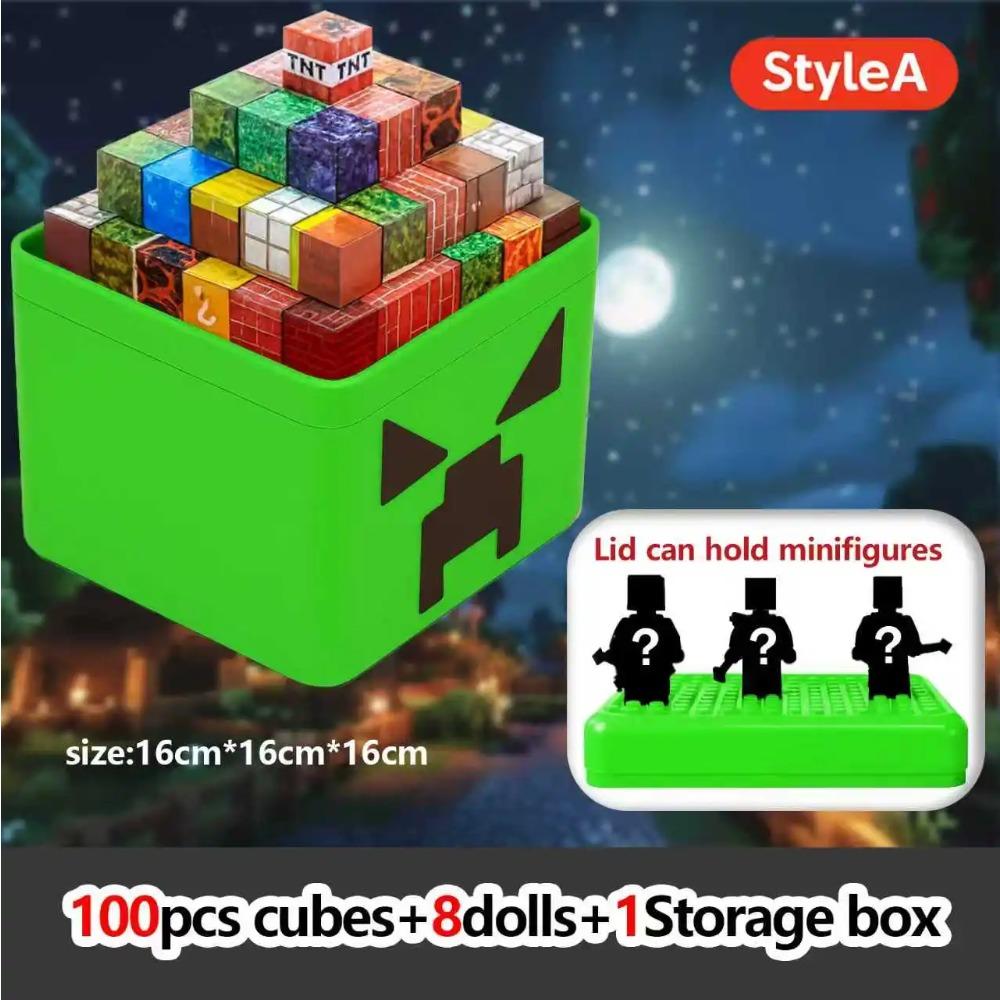 

Magnetic Building Blocks Toy Storage Box Set Can hold Figures Magnet Cube Pixel style Model Baseplate Toys Gift for Boy Children