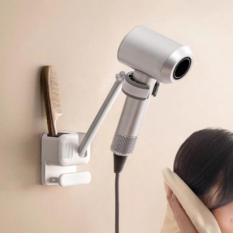 Hair Dryer Organizer Adjustable Wall Storage Rack Hands-Free Holder Stand Drill-Free Organizer For Home Bathroom Apartment