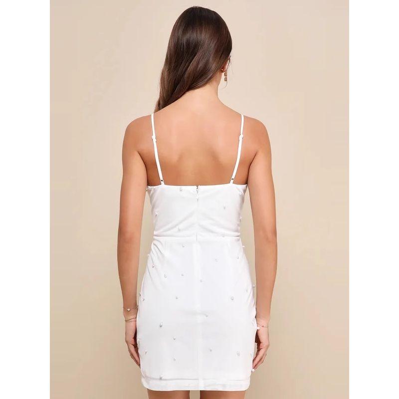 Export Single Lu's Sling Heavy Industry Net Yarn Pearl Slimming and Simple White Sweet Ruffle Hip Elegant Dress